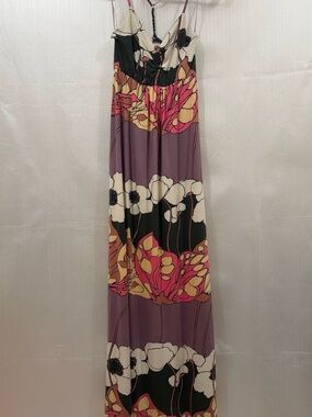 Sweetees Y2K Maxi Dress Tropical Floral Poppy Print, Empire Sundress Size XS